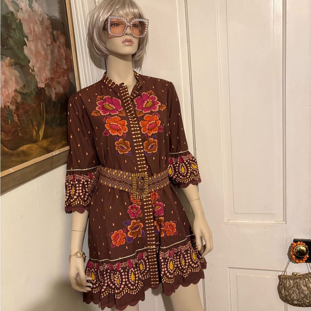 Farm Rio Boho Floral Embroidered Mini Dress